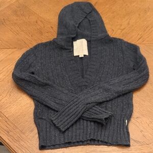 Y2K Women's Hollister Charcoal Gray V-Neck Hooded Sweater